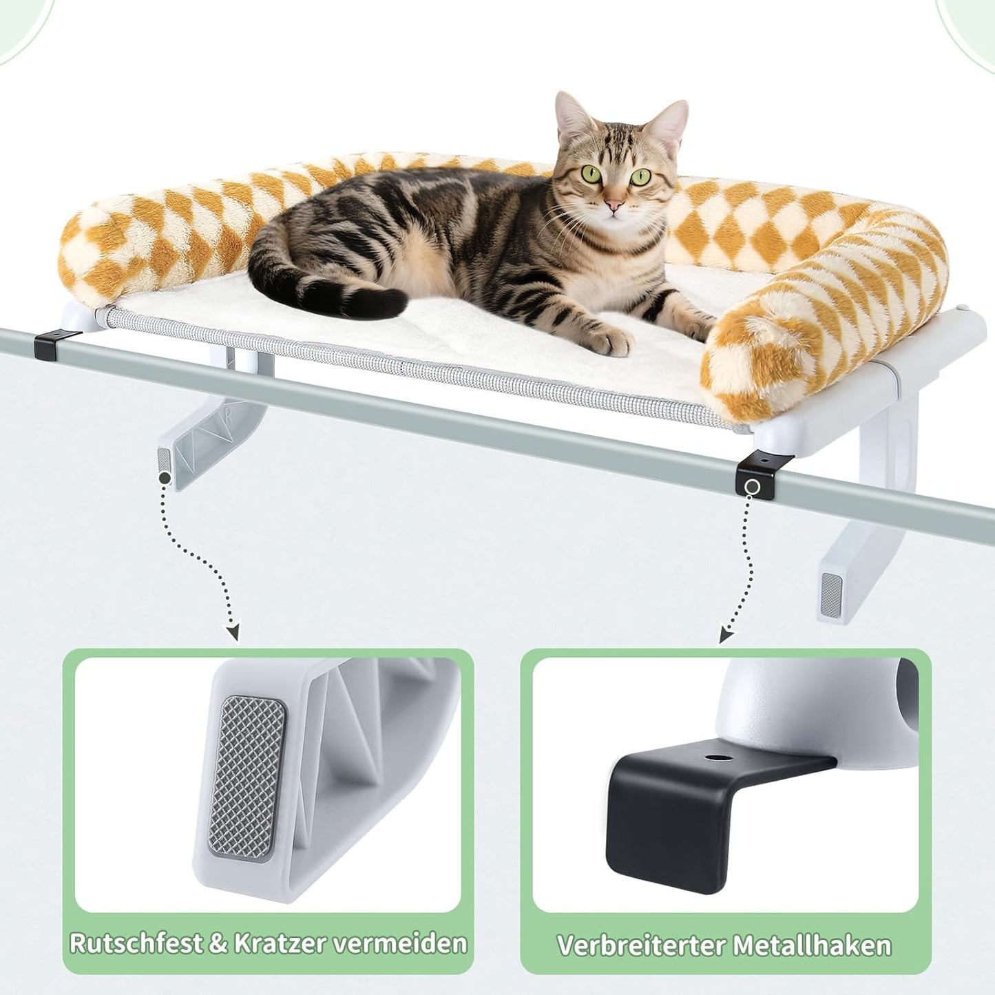 GUUSII HOME Heated Cat Hammock Lounger – Cozy Hanging Bed for Radiator, Balcony, or Bed Edge | Soft Plush Cat Lounger Holds up to 18 kg (Brown, Large)