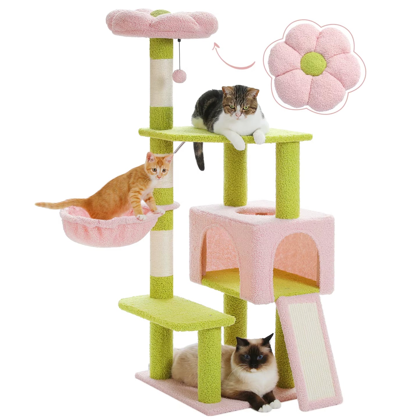 Multi-Level Cat Tree with Sisal Scratching Posts, Hammock, Ramp, Top Perch, and Condo for Indoor Use