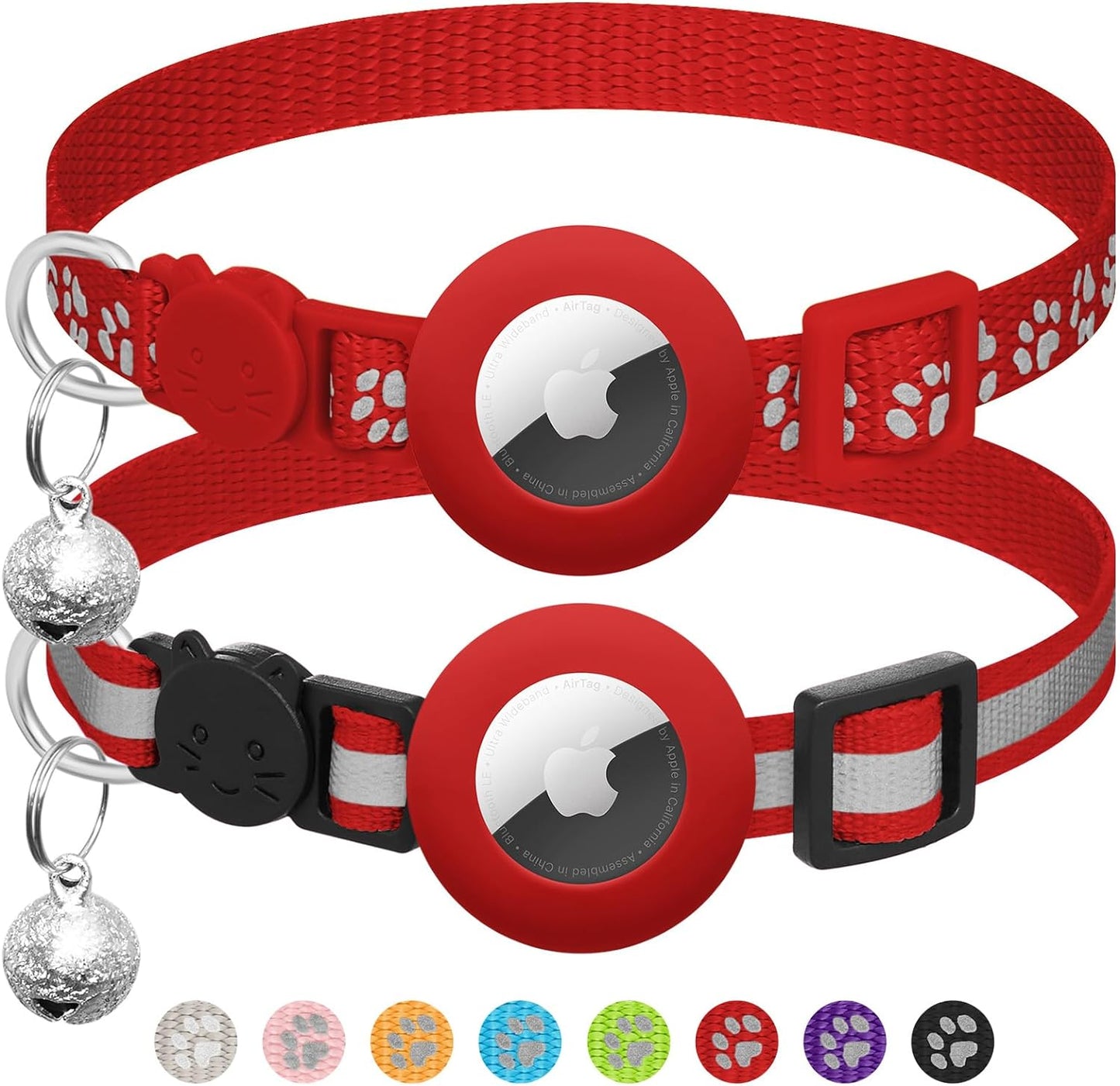 2-Pack Reflective Cat Collars – AirTag Holder & Safety Buckle