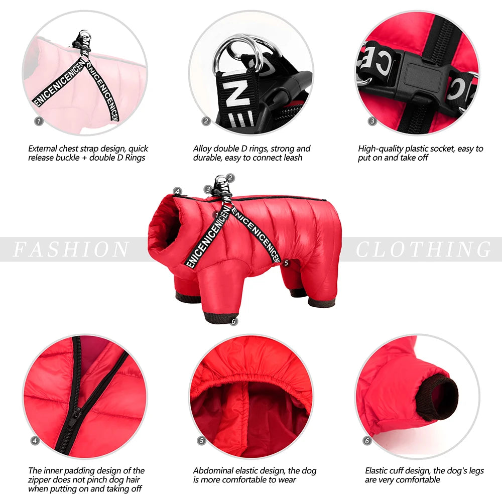 Winter Dog Clothes Super Warm Pet Dog Jacket Coat with Harness Waterproof Puppy Clothing Hoodies for Small Medium Dogs Outfit