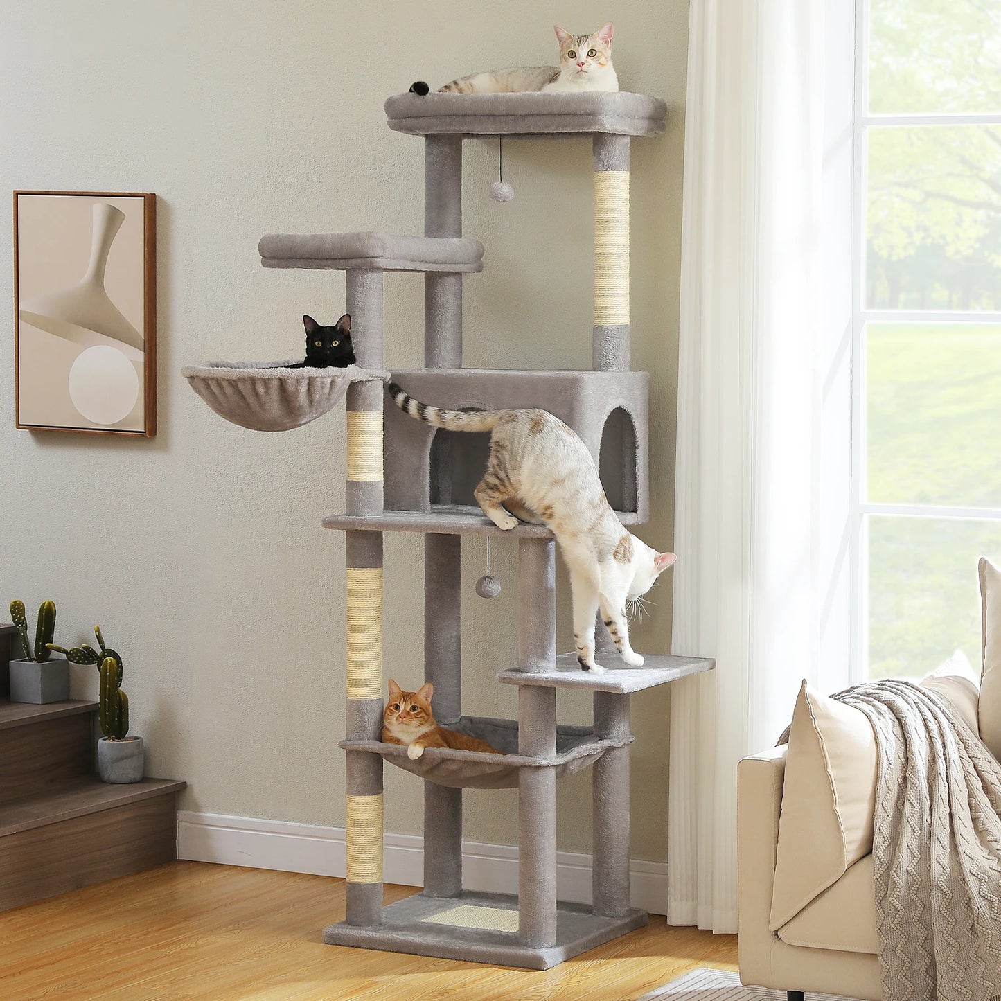 Multi-Level Indoor Cat Tree with Scratching Posts, Soft Hammock, and Spacious Condo - Ideal Cat Accessories and Toys