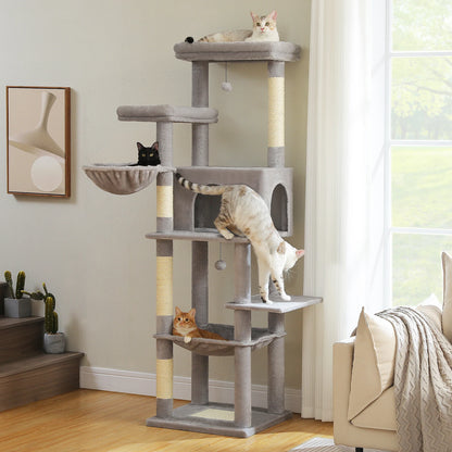 Multi-Level Indoor Cat Tree with Scratching Posts, Soft Hammock, and Spacious Condo - Ideal Cat Accessories and Toys