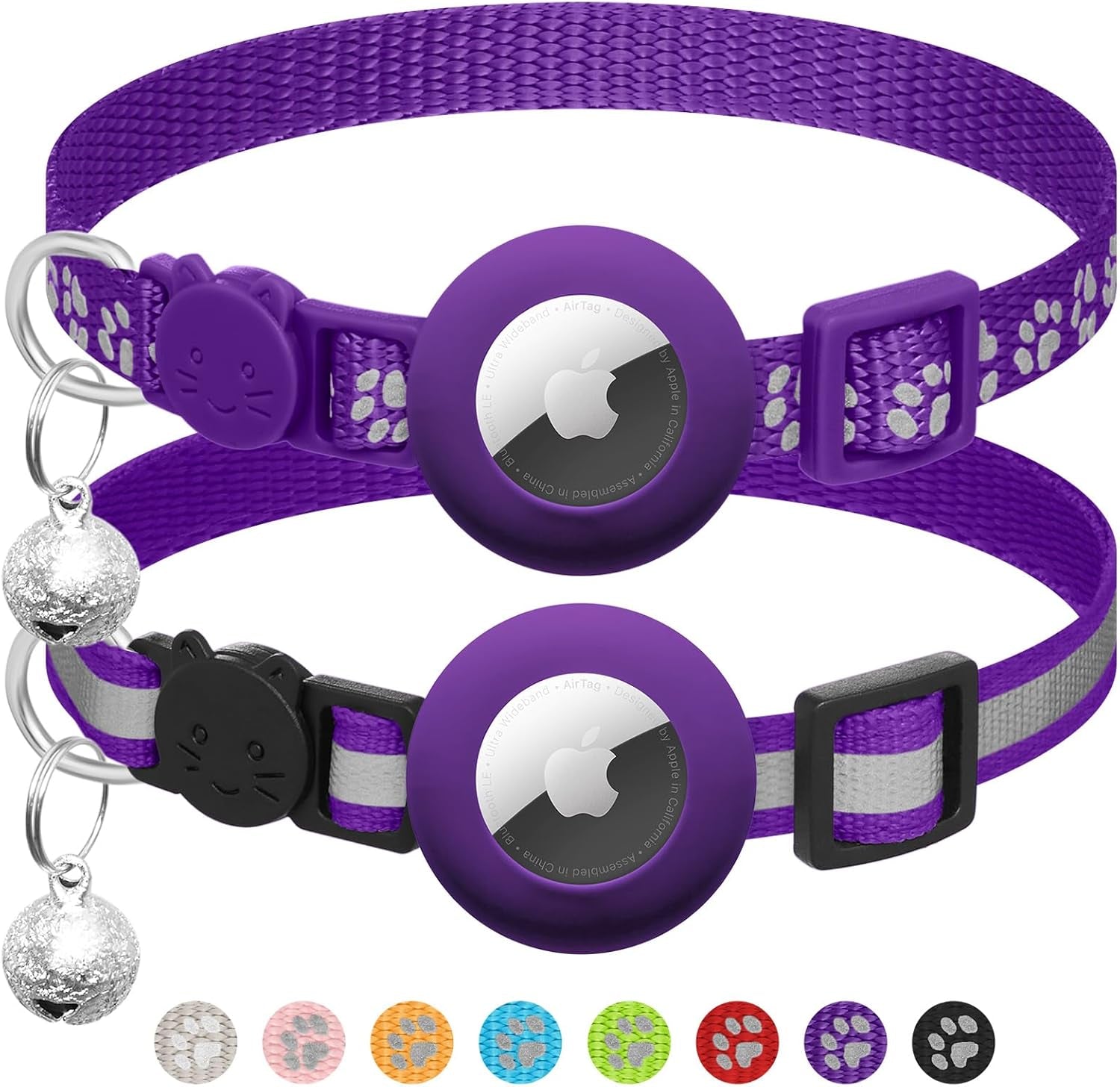 2-Pack Reflective Cat Collars – AirTag Holder & Safety Buckle