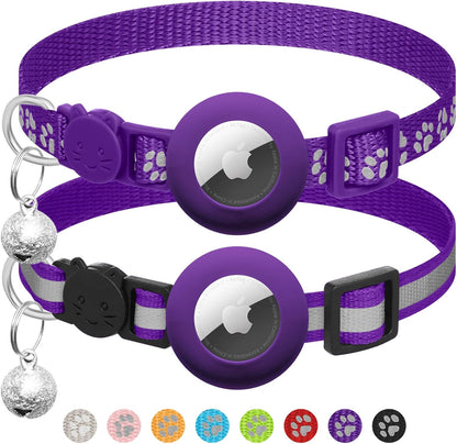 2-Pack Reflective Cat Collars – AirTag Holder & Safety Buckle