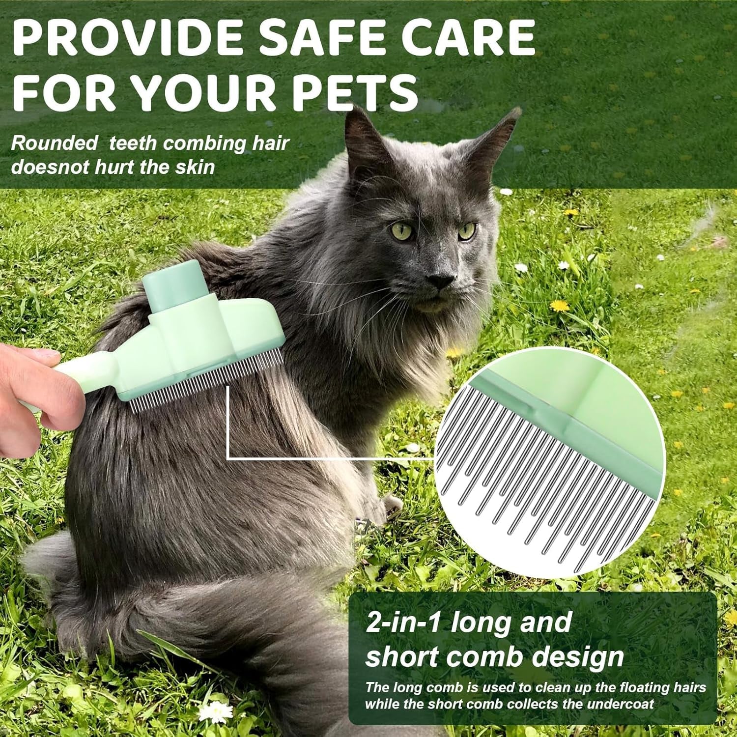 GentleGroom Cat Brush - Deshedding Comb with Rounded Metal Tips