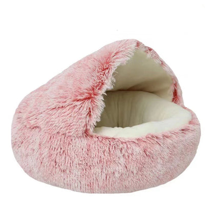 Premium Plush Round Cat and Dog Bed with Cover - Cozy Sleeping Nest for Small Pets