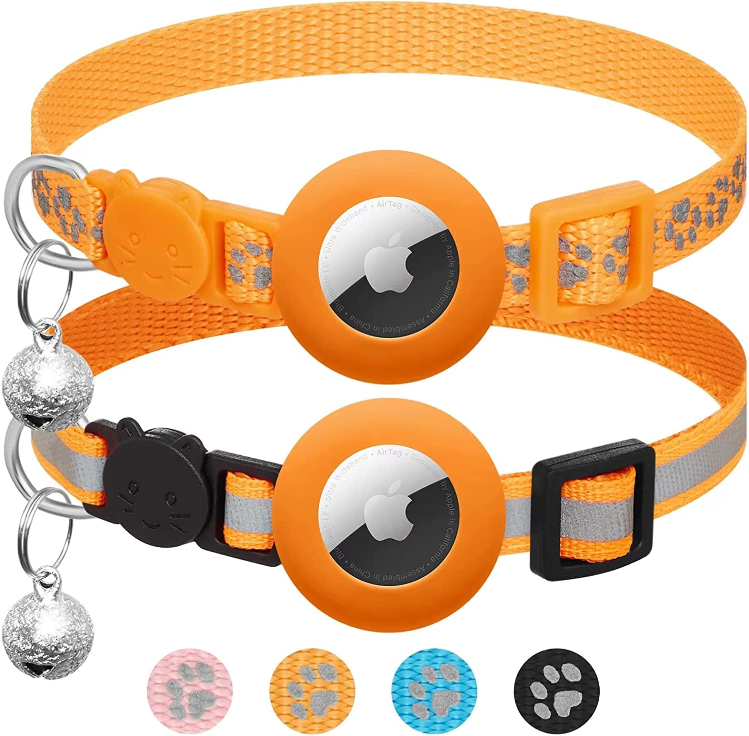 2-Pack Reflective Cat Collars – AirTag Holder & Safety Buckle
