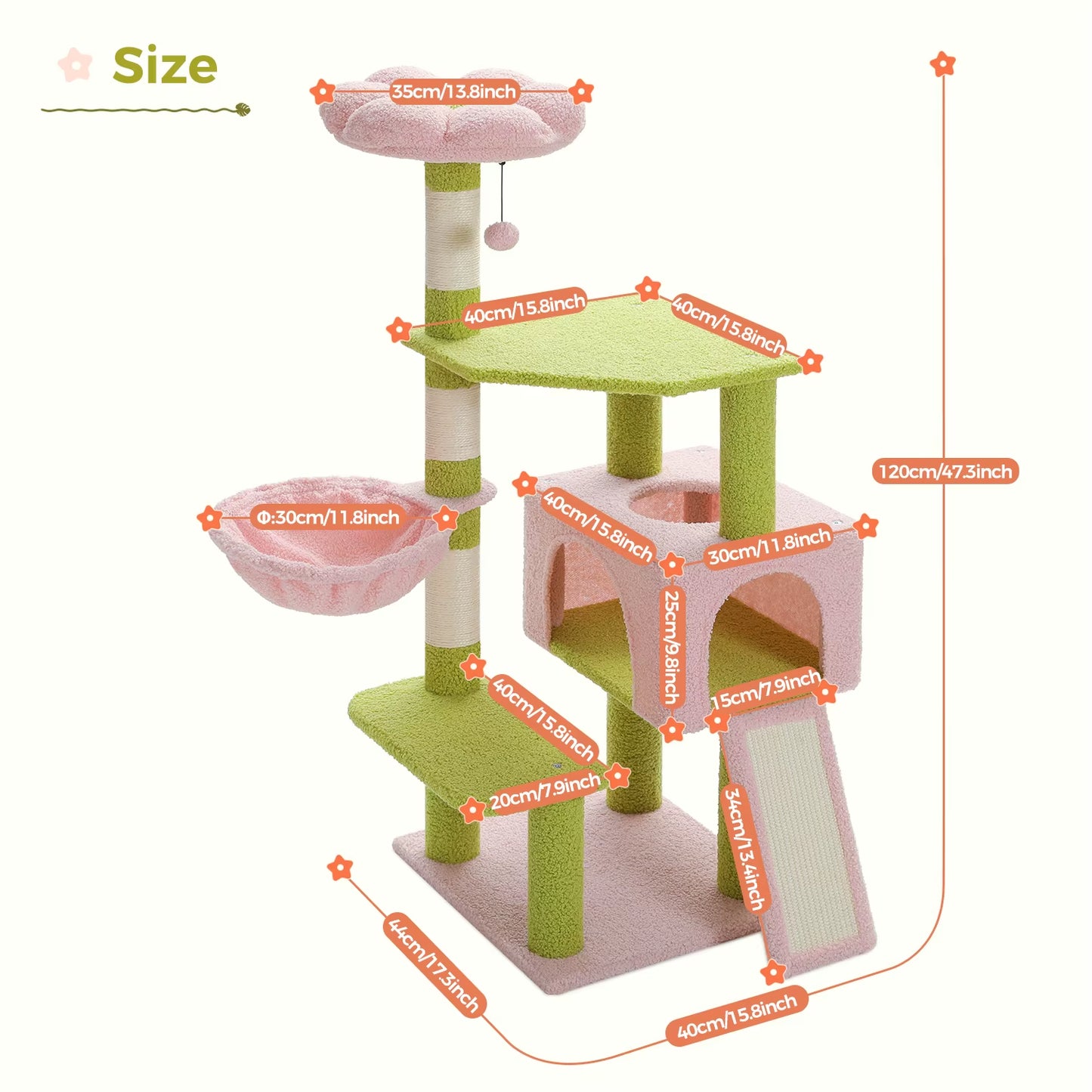 Multi-Level Cat Tree with Sisal Scratching Posts, Hammock, Ramp, Top Perch, and Condo for Indoor Use