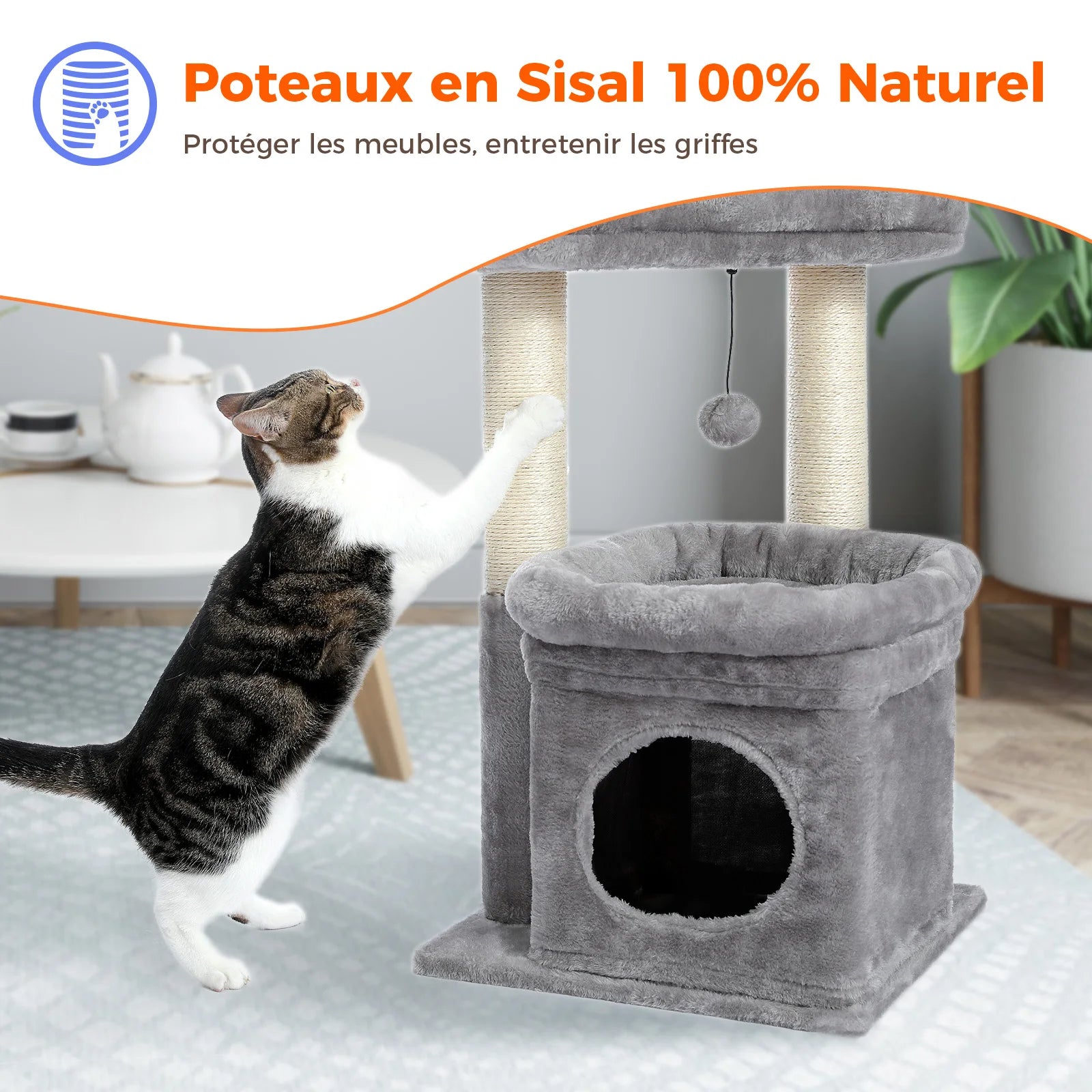 Elegant Cat Tower with Natural Sisal Scratching Posts - Cozy Indoor Cat Condo and Scratching Accessories for Kittens