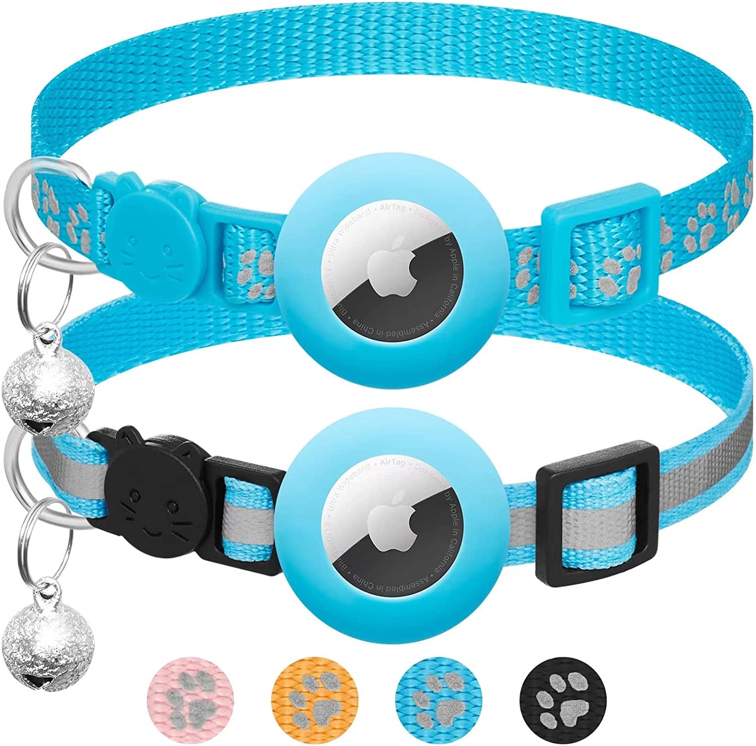 2-Pack Reflective Cat Collars – AirTag Holder & Safety Buckle