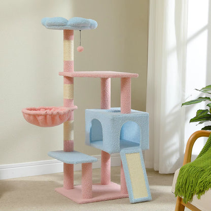 Multi-Level Cat Tree with Sisal Scratching Posts, Hammock, Ramp, Top Perch, and Condo for Indoor Use
