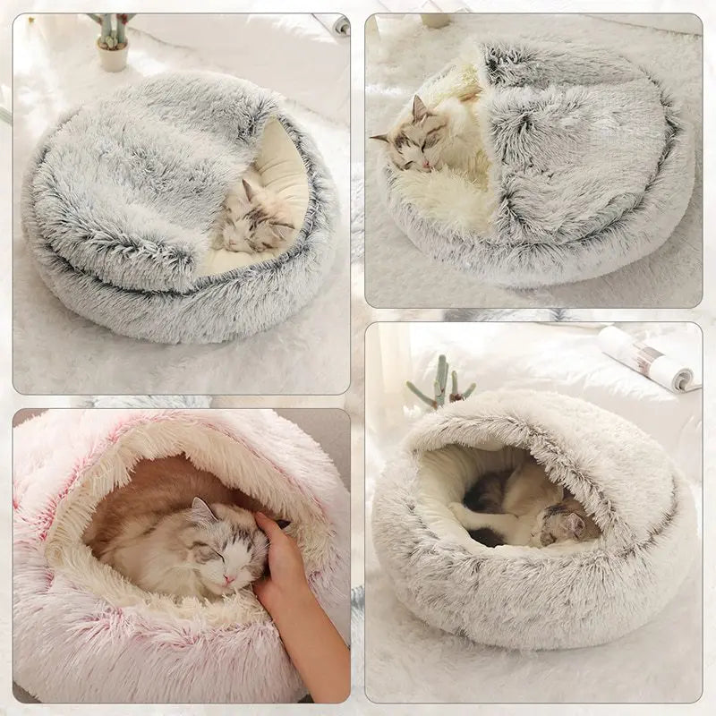 Premium Plush Round Cat and Dog Bed with Cover - Cozy Sleeping Nest for Small Pets