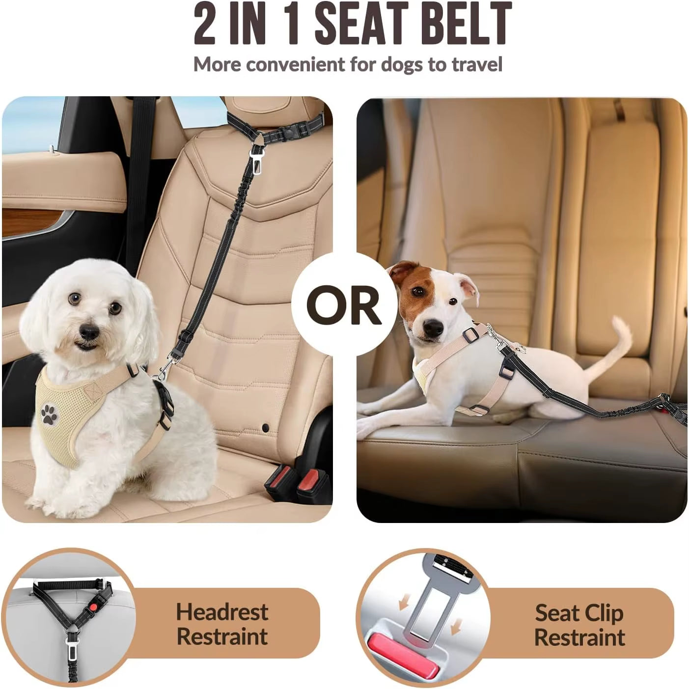 2-in-1 Adjustable Dog Car Harness & Safety Belt