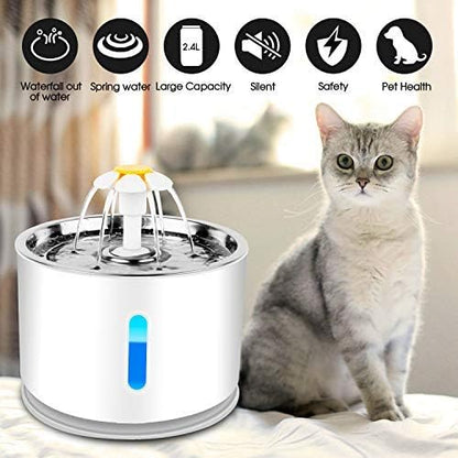 Automatic Pet Water Fountain for Cats & Dogs – 2.4L Filtered Dispenser with LED Light