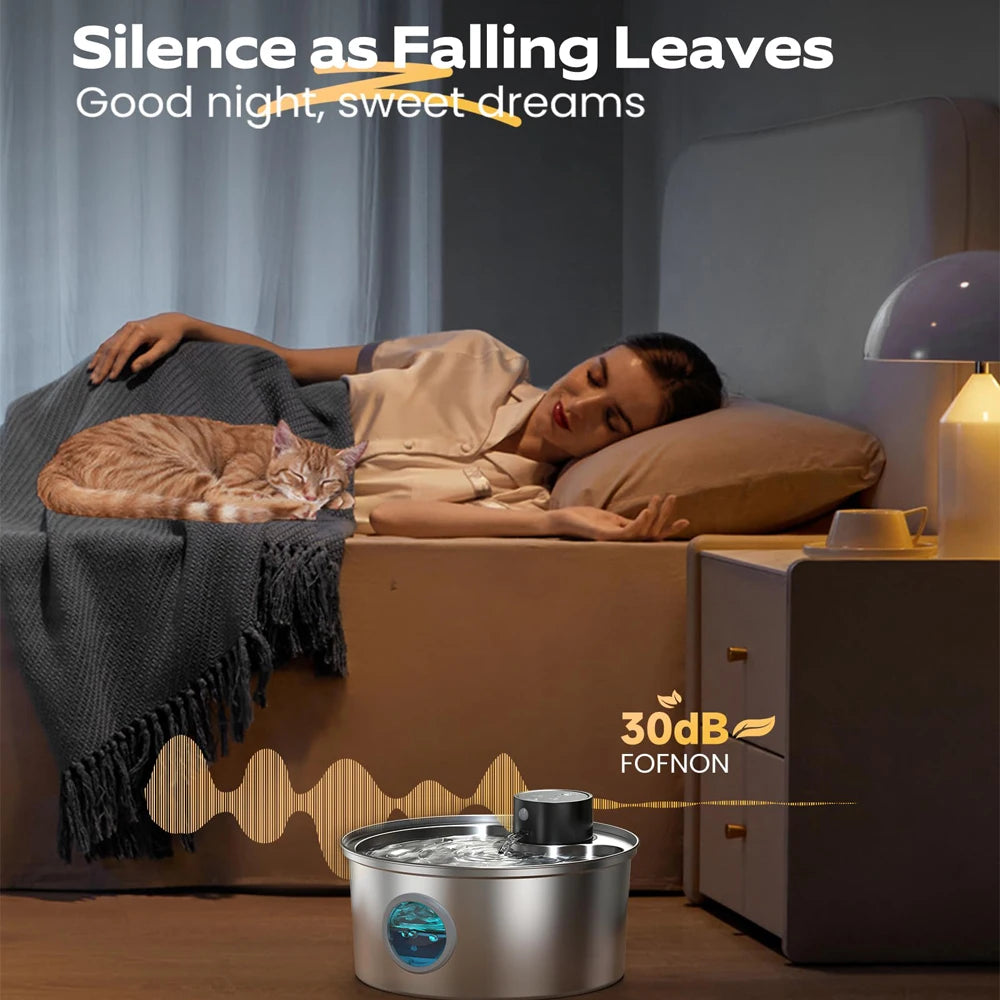 AquaPure 3.2L Smart Pet Fountain - USB Rechargeable & Stainless Steel