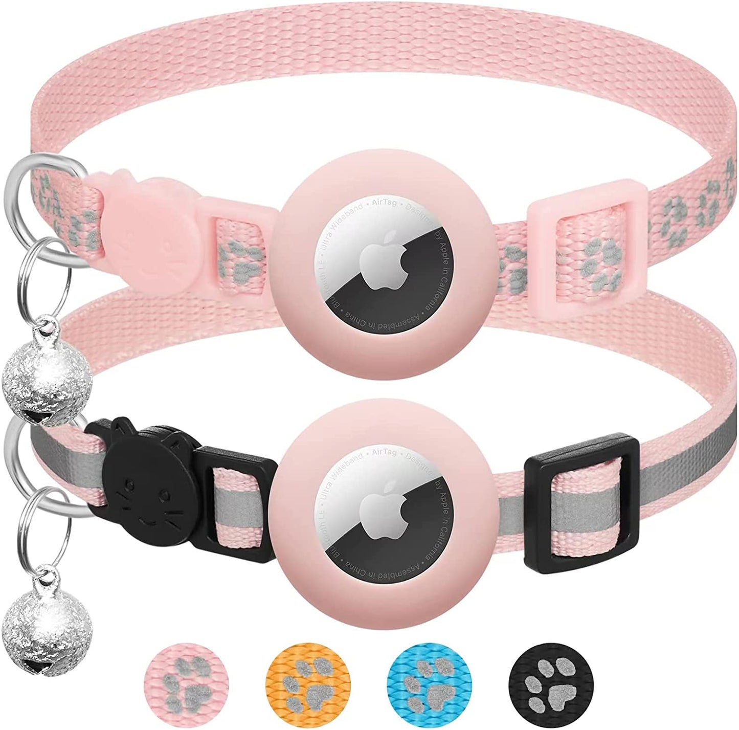 2-Pack Reflective Cat Collars – AirTag Holder & Safety Buckle
