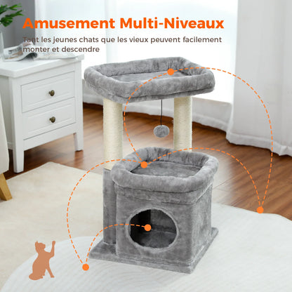Elegant Cat Tower with Natural Sisal Scratching Posts - Cozy Indoor Cat Condo and Scratching Accessories for Kittens