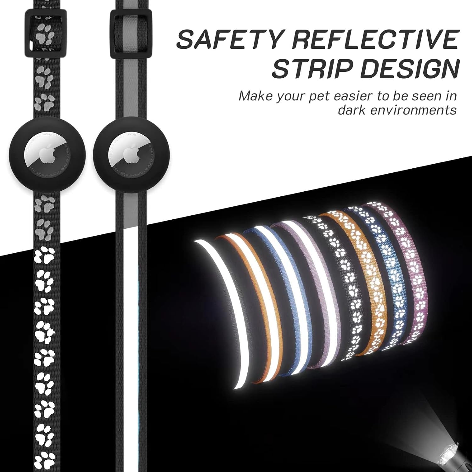 2-Pack Reflective Cat Collars – AirTag Holder & Safety Buckle
