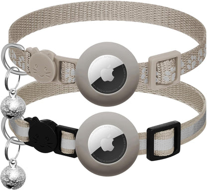 2-Pack Reflective Cat Collars – AirTag Holder & Safety Buckle