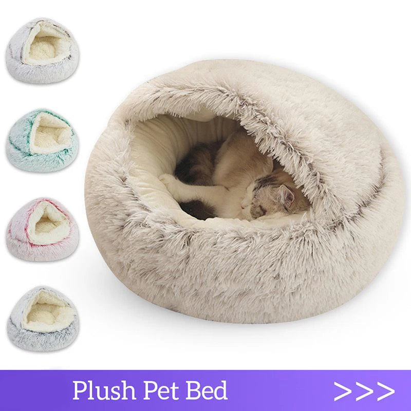 Premium Plush Round Cat and Dog Bed with Cover - Cozy Sleeping Nest for Small Pets