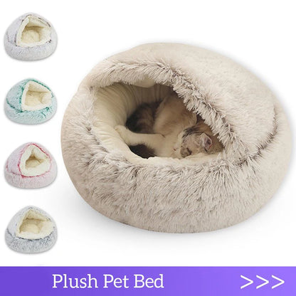 Premium Plush Round Cat and Dog Bed with Cover - Cozy Sleeping Nest for Small Pets