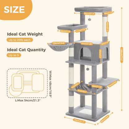 Multi-Level Indoor Cat Tree with Scratching Posts, Soft Hammock, and Spacious Condo - Ideal Cat Accessories and Toys