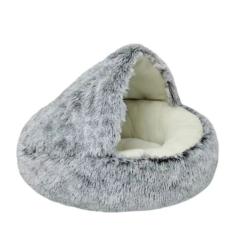 Premium Plush Round Cat and Dog Bed with Cover - Cozy Sleeping Nest for Small Pets