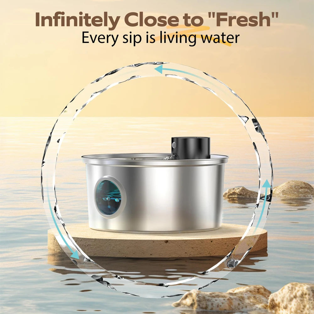 AquaPure 3.2L Smart Pet Fountain - USB Rechargeable & Stainless Steel