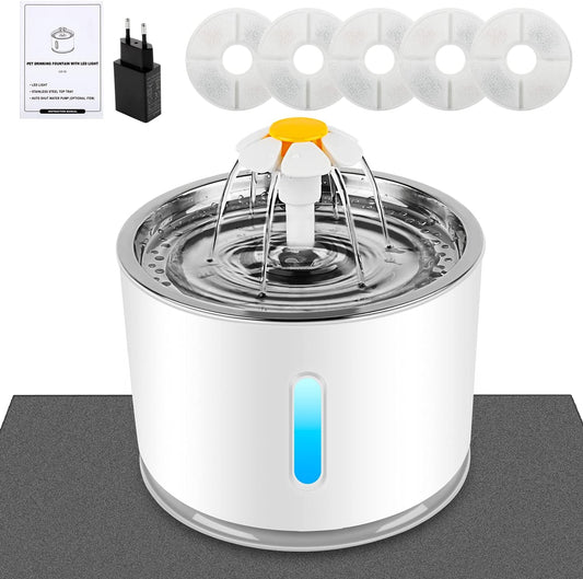 Automatic Pet Water Fountain for Cats & Dogs – 2.4L Filtered Dispenser with LED Light