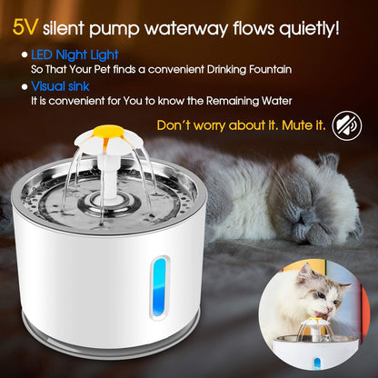 Automatic Pet Water Fountain for Cats & Dogs – 2.4L Filtered Dispenser with LED Light