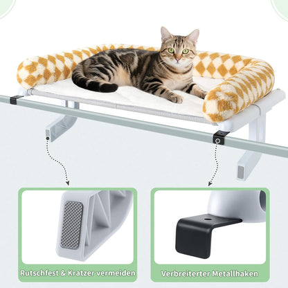 GUUSII HOME Heated Cat Hammock Lounger – Cozy Hanging Bed for Radiator, Balcony, or Bed Edge | Soft Plush Cat Lounger Holds up to 18 kg (Brown, Large)