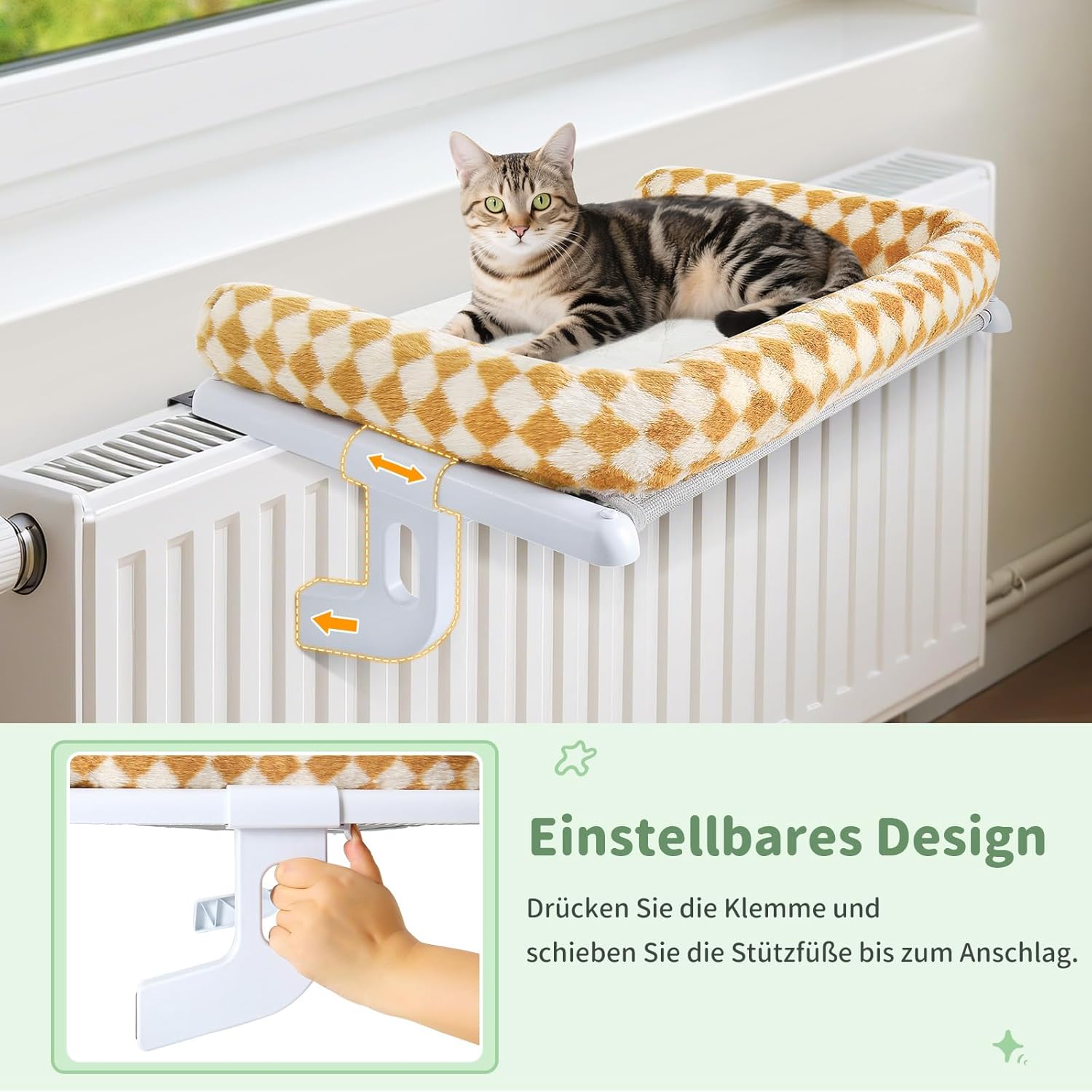 GUUSII HOME Heated Cat Hammock Lounger – Cozy Hanging Bed for Radiator, Balcony, or Bed Edge | Soft Plush Cat Lounger Holds up to 18 kg (Brown, Large)