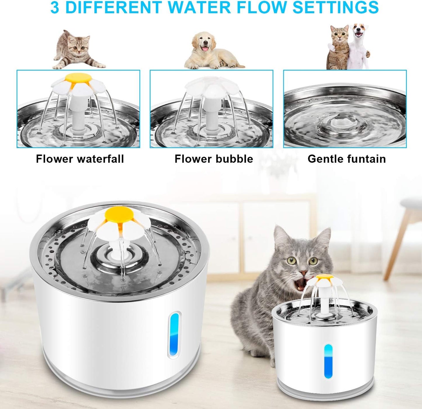 Automatic Pet Water Fountain for Cats & Dogs – 2.4L Filtered Dispenser with LED Light