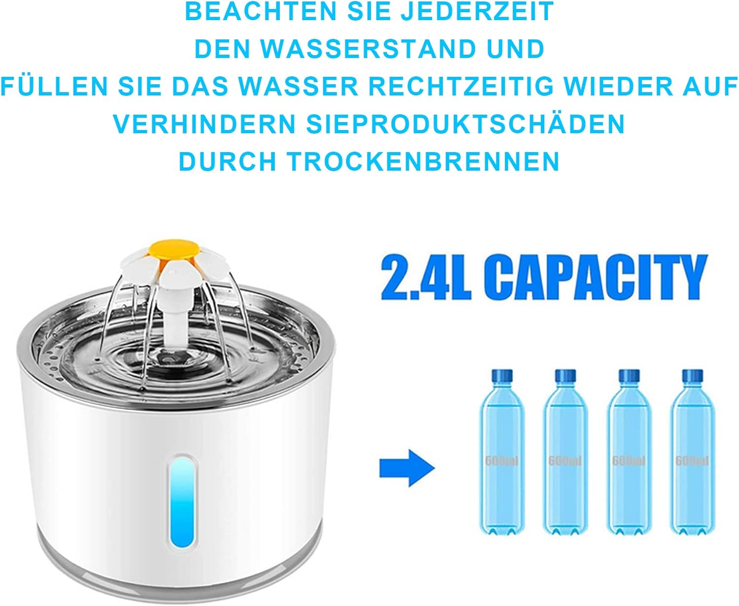 Automatic Pet Water Fountain for Cats & Dogs – 2.4L Filtered Dispenser with LED Light