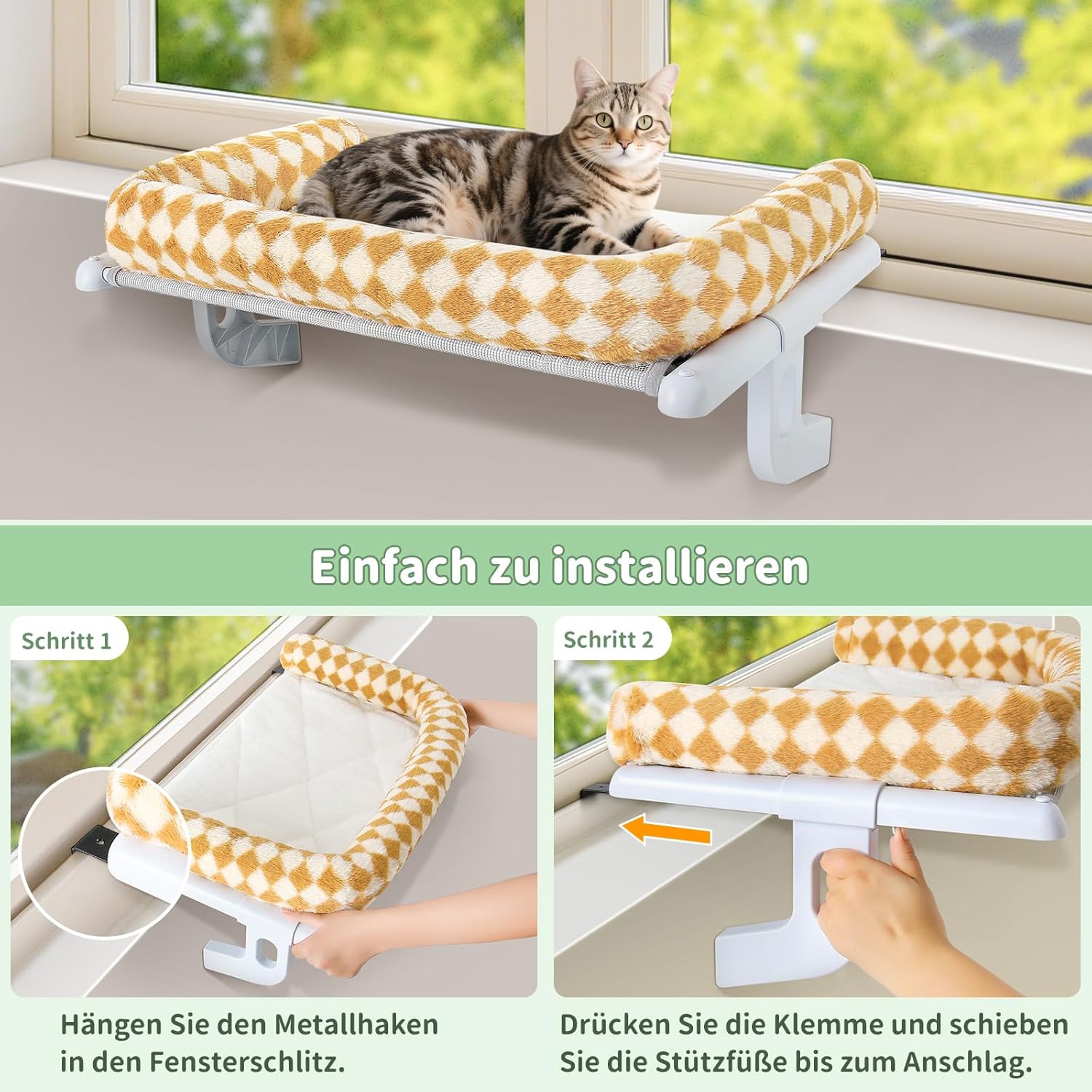 GUUSII HOME Heated Cat Hammock Lounger – Cozy Hanging Bed for Radiator, Balcony, or Bed Edge | Soft Plush Cat Lounger Holds up to 18 kg (Brown, Large)