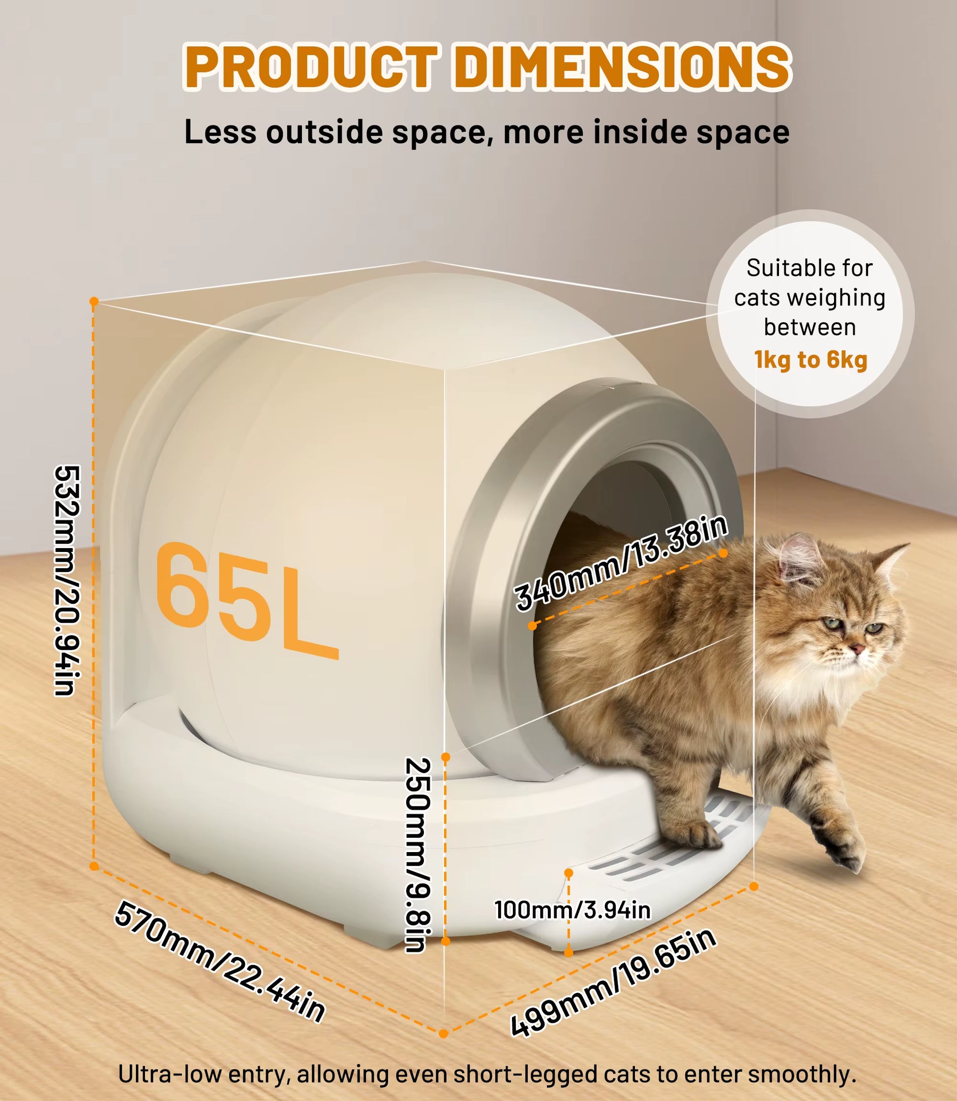 Smart Self-Cleaning Cat Litter Box 65L – App Control & Odor-Free