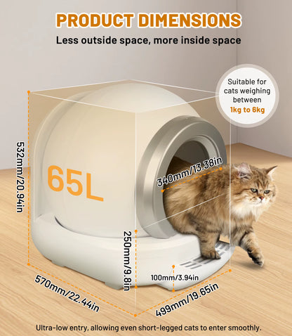 Smart Self-Cleaning Cat Litter Box 65L – App Control & Odor-Free