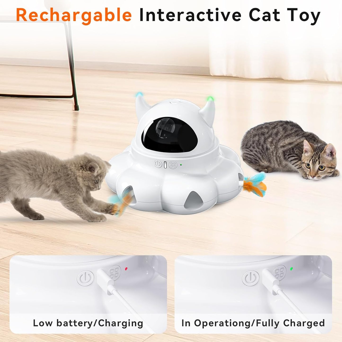 Whisker Wonder 2-in-1 Interactive Cat Toy - Auto-Moving Feather & Laser