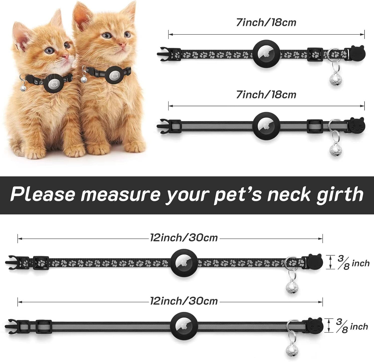 2-Pack Reflective Cat Collars – AirTag Holder & Safety Buckle
