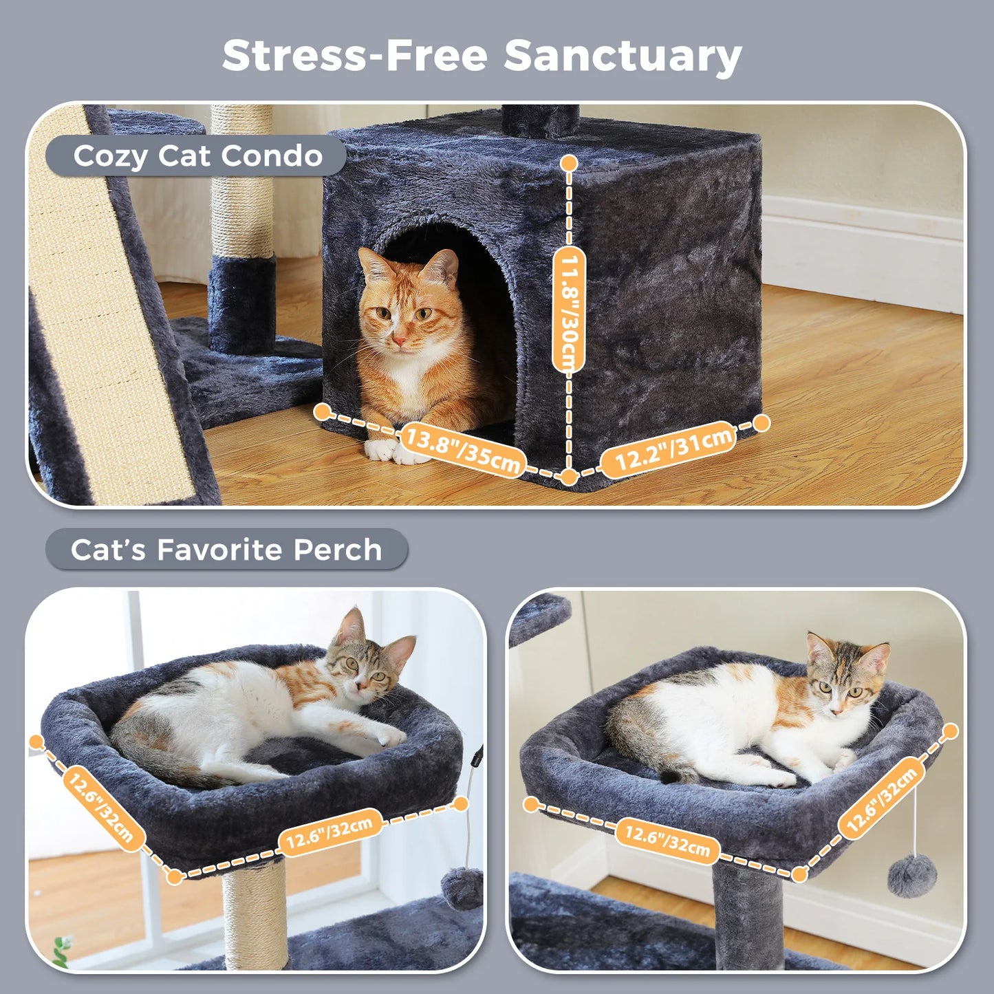 Multi-Level Cat Tree Tower with Sisal Scratching Posts and Plush Perch - Spacious Indoor Cat Condo and Scratching Solution