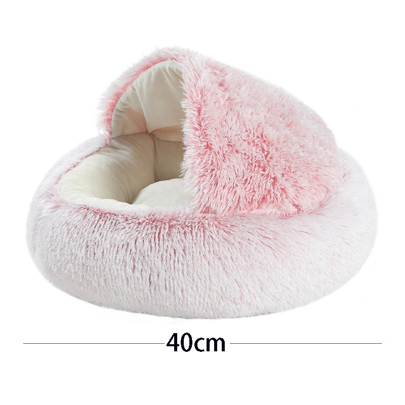 Premium Plush Round Cat and Dog Bed with Cover - Cozy Sleeping Nest for Small Pets