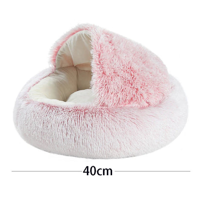 Premium Plush Round Cat and Dog Bed with Cover - Cozy Sleeping Nest for Small Pets