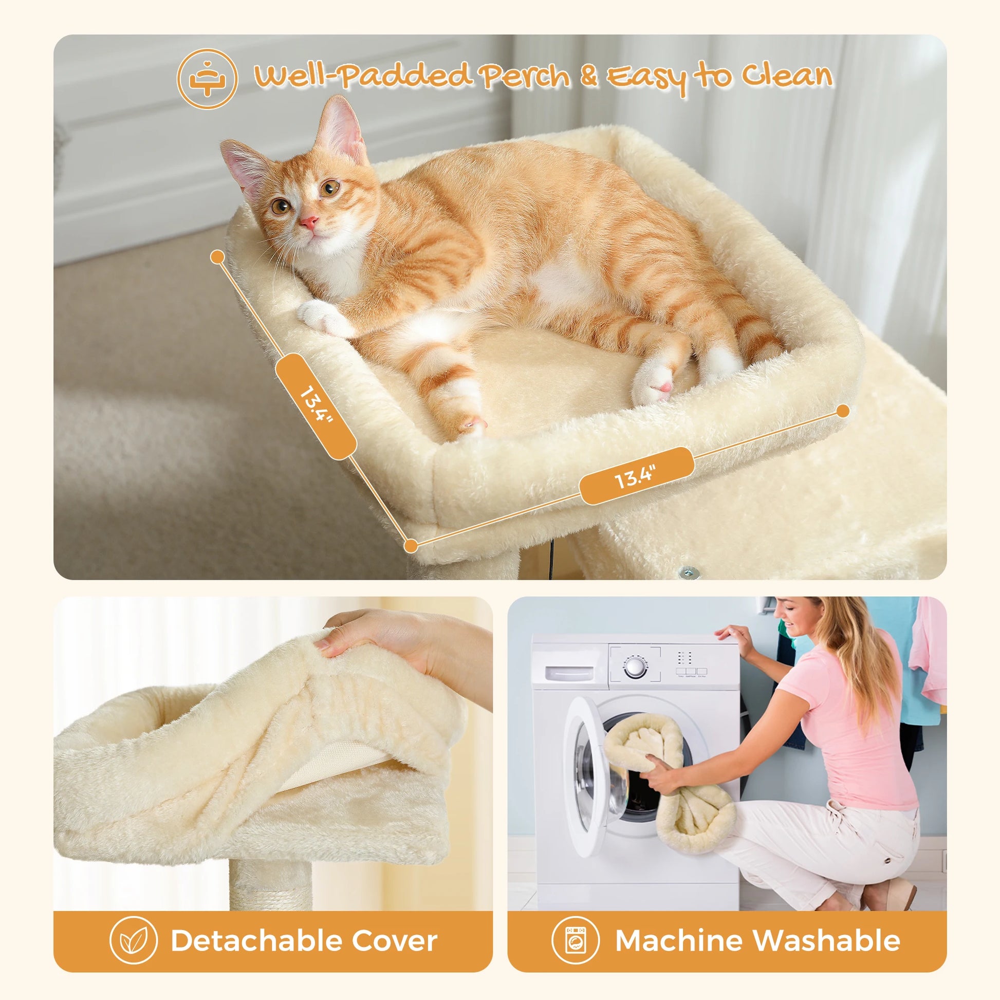 Compact Cat Tree with Dual Condos, Sisal Scratching Ramp, and Padded Perch - Indoor Plush Cat House and Toy Tower
