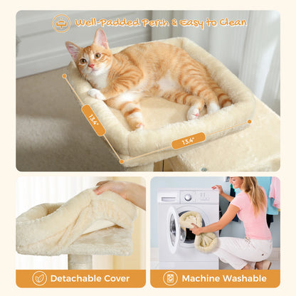 Compact Cat Tree with Dual Condos, Sisal Scratching Ramp, and Padded Perch - Indoor Plush Cat House and Toy Tower