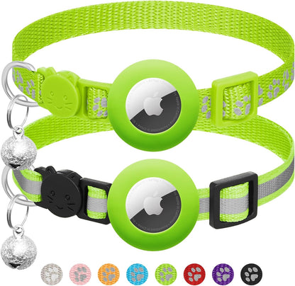2-Pack Reflective Cat Collars – AirTag Holder & Safety Buckle