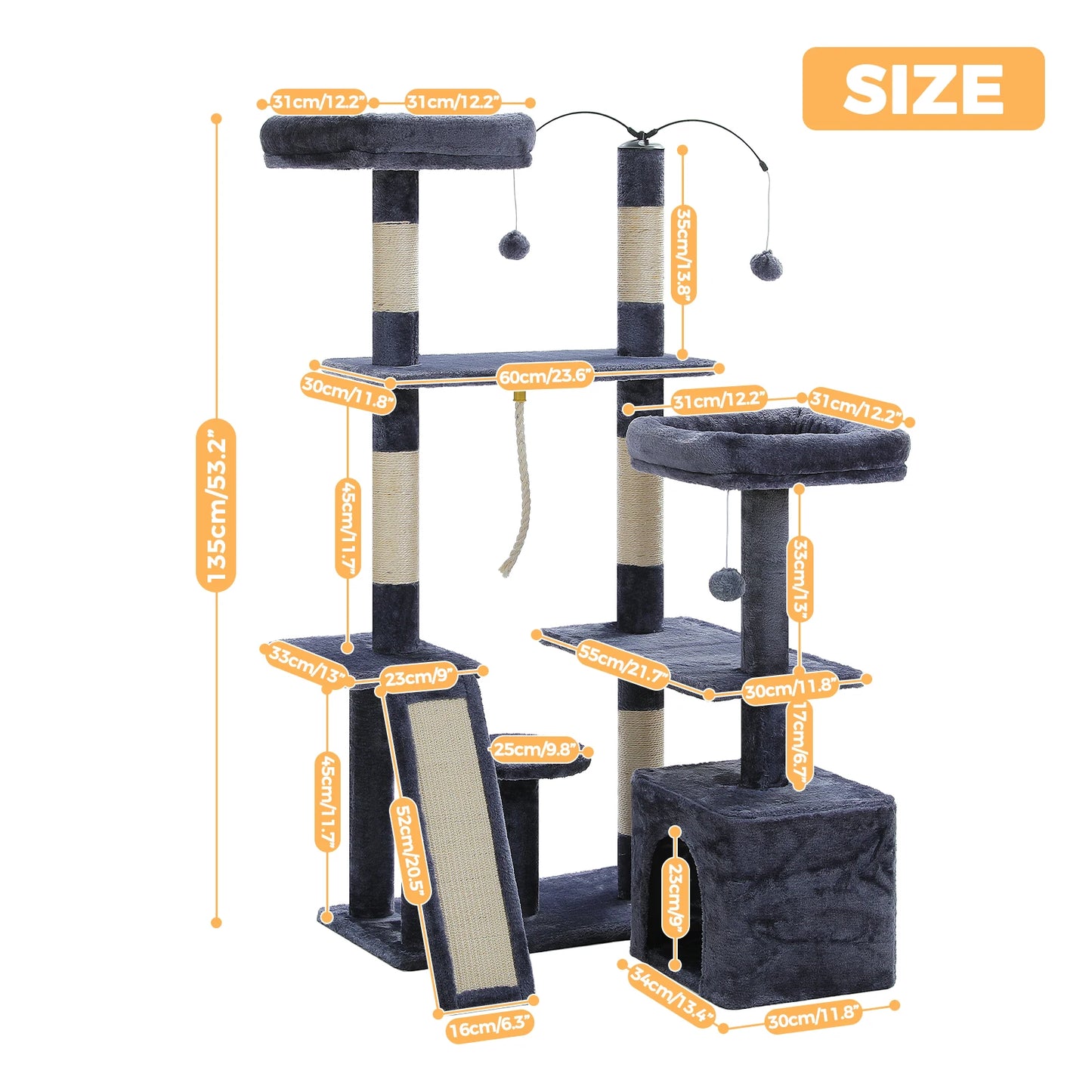 Multi-Level Cat Tree Tower with Sisal Scratching Posts and Plush Perch - Spacious Indoor Cat Condo and Scratching Solution