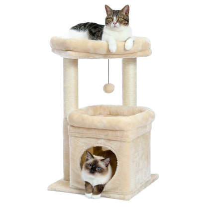 Elegant Cat Tower with Natural Sisal Scratching Posts - Cozy Indoor Cat Condo and Scratching Accessories for Kittens