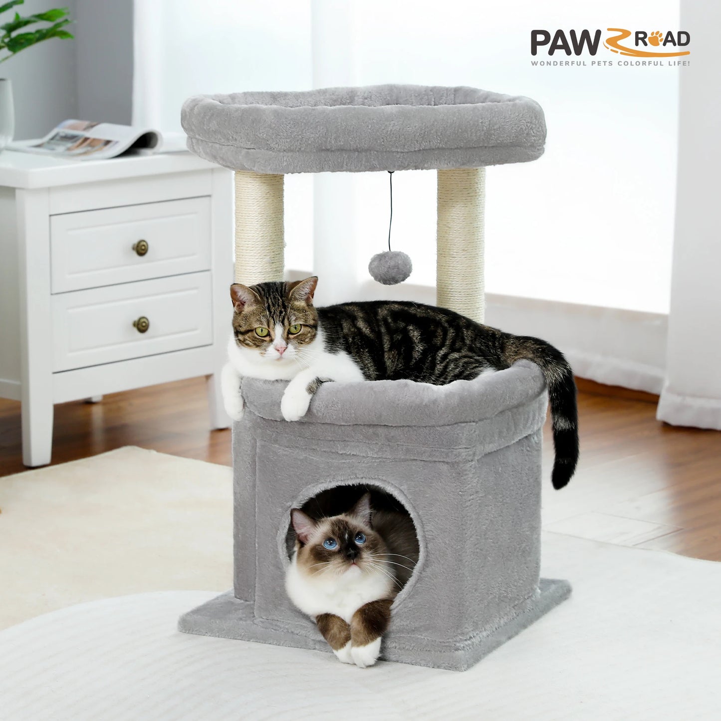 Elegant Cat Tower with Natural Sisal Scratching Posts - Cozy Indoor Cat Condo and Scratching Accessories for Kittens