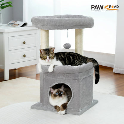 Elegant Cat Tower with Natural Sisal Scratching Posts - Cozy Indoor Cat Condo and Scratching Accessories for Kittens