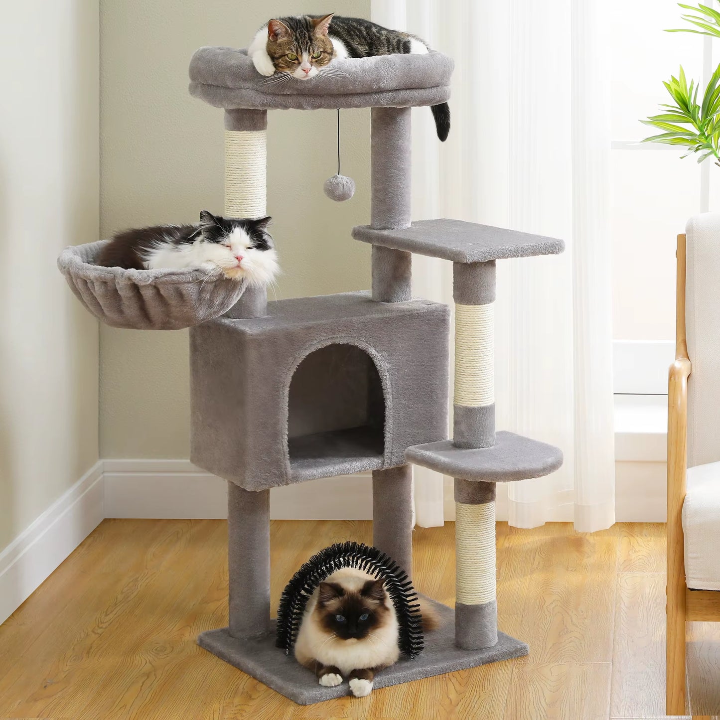 Multi-Level Cat Tree Tower with Sisal Scratching Posts and Plush Perch - Spacious Indoor Cat Condo and Scratching Solution